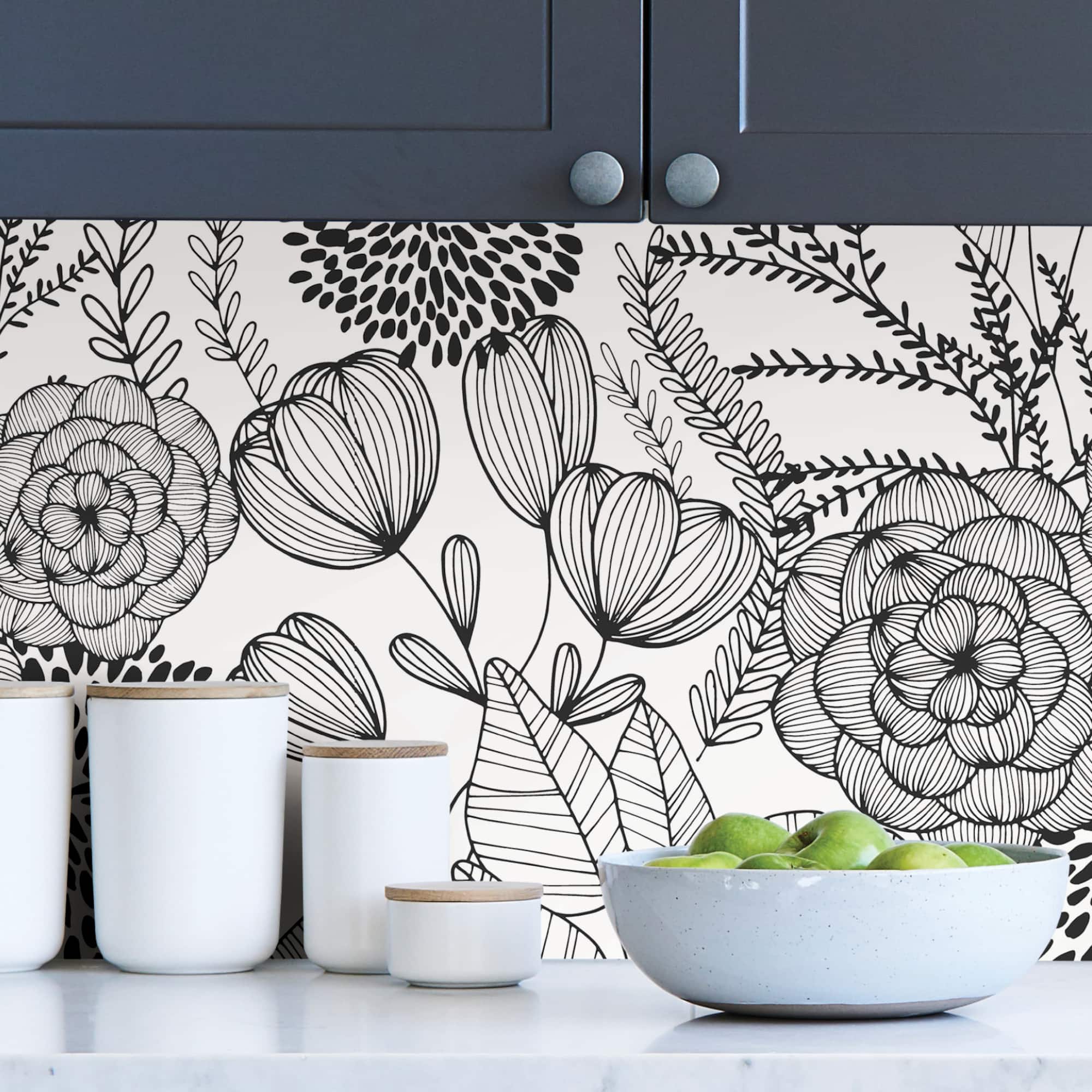 NuWallpaper Black Secret Garden Peel & Stick Wallpaper